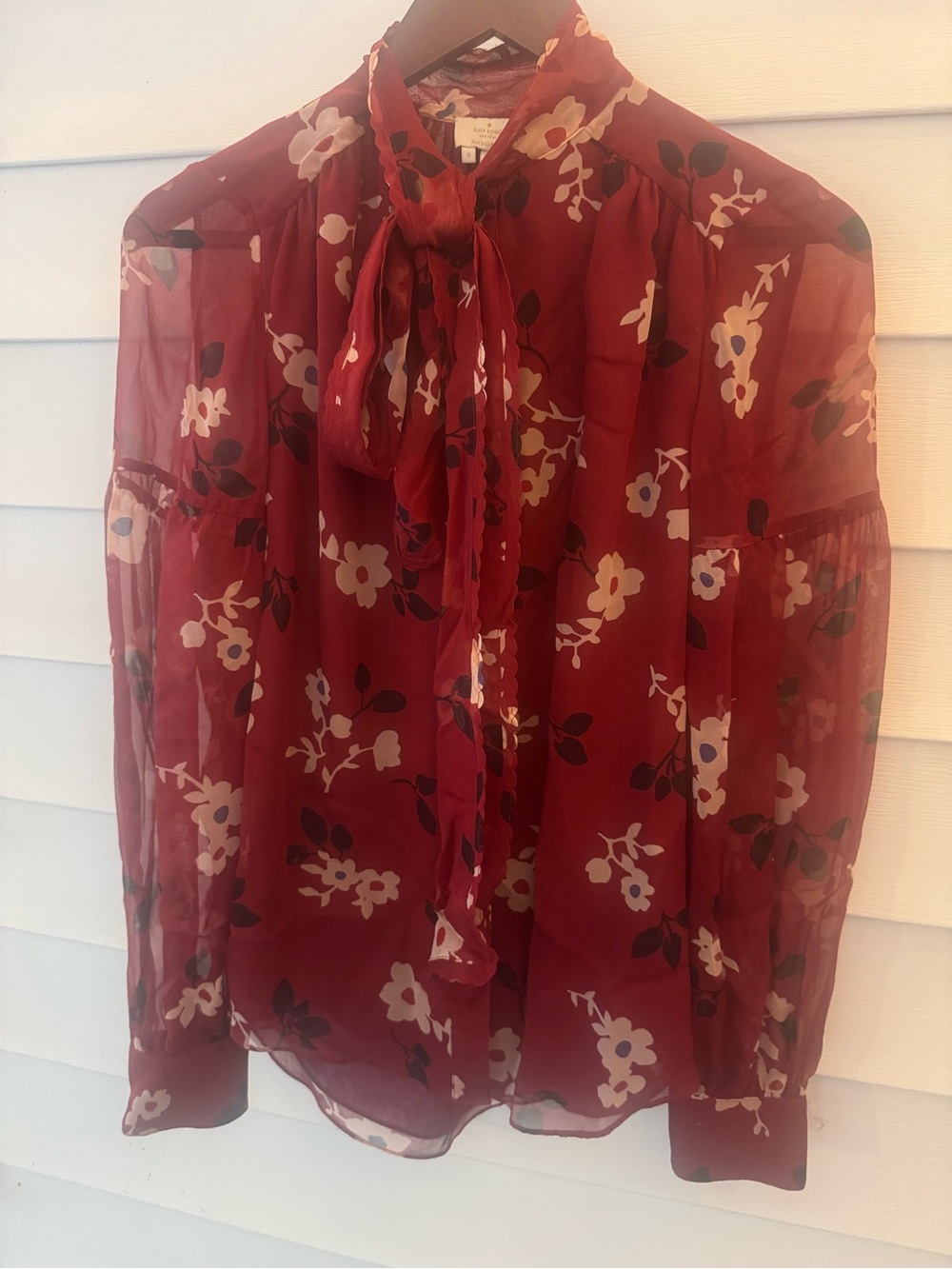 Kate spade size small Sheer Floral Tie-Neck Blouse - burgundy